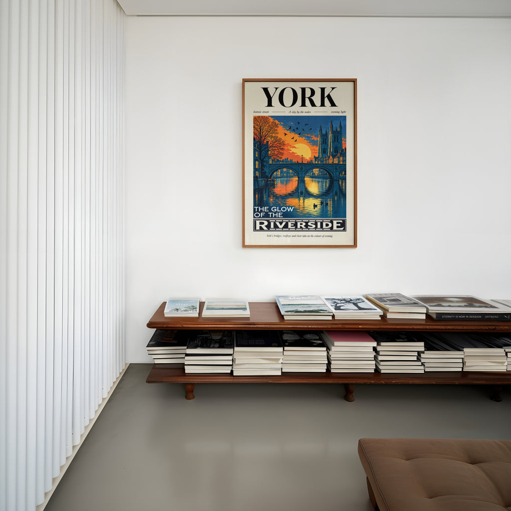 Vintage York Poster, England Travel Wall Art, Riverside