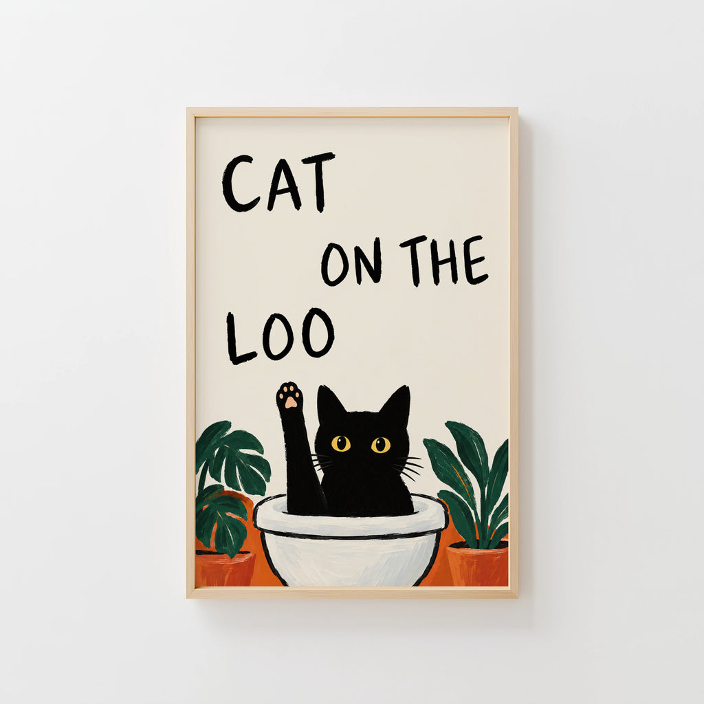 Vintage Cat Print Poster, Funny Bathroom Wall Art