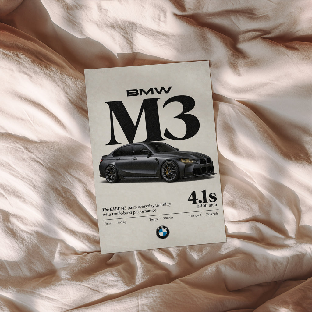 Vintage BMW M3 Print, Car Wall Art, Garage