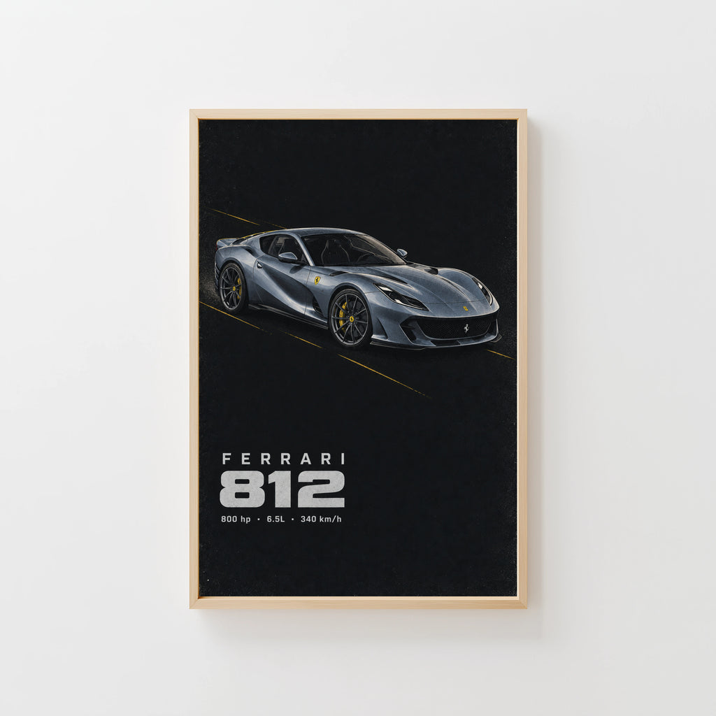 Vintage Ferrari 812 Print, Supercar Wall Art