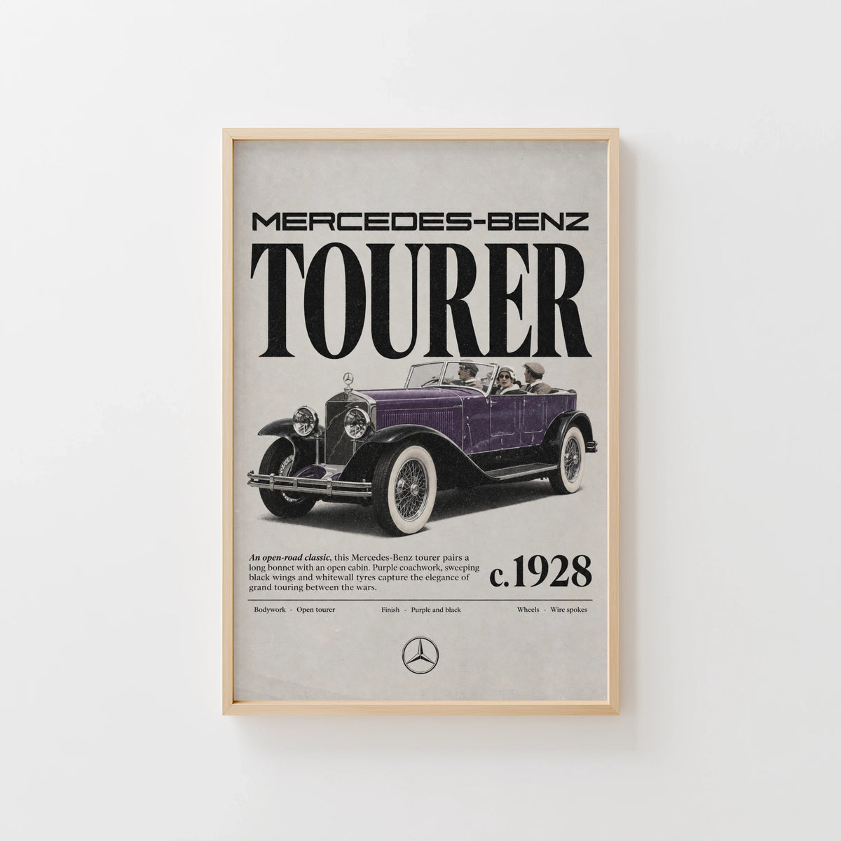 Vintage 1928 Mercedes-Benz Tourer Print, Classic Car Poster