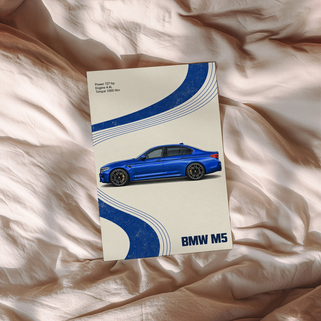 Vintage BMW M5 Print, Blue Car Wall Art