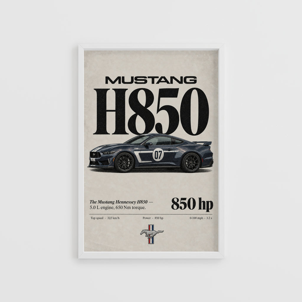 Vintage Mustang H850 Print, Car Poster, Garage Wall Art