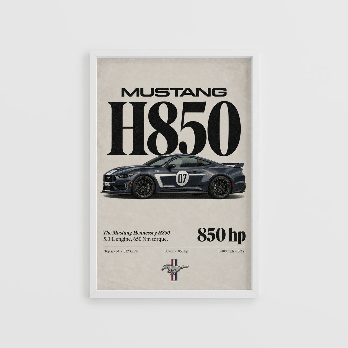 Vintage Mustang H850 Print, Car Poster, Garage Wall Art