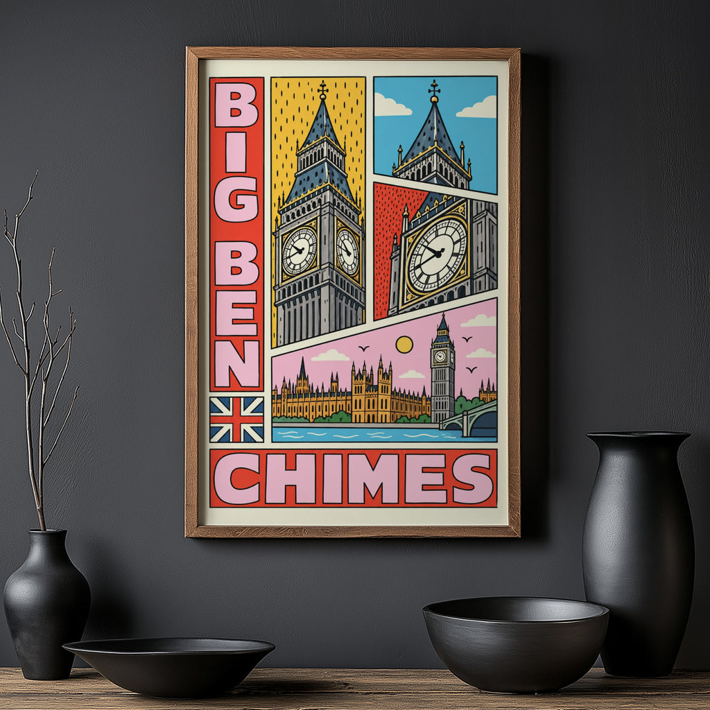 Vintage Big Ben London Poster, Retro Comic Wall Art Print