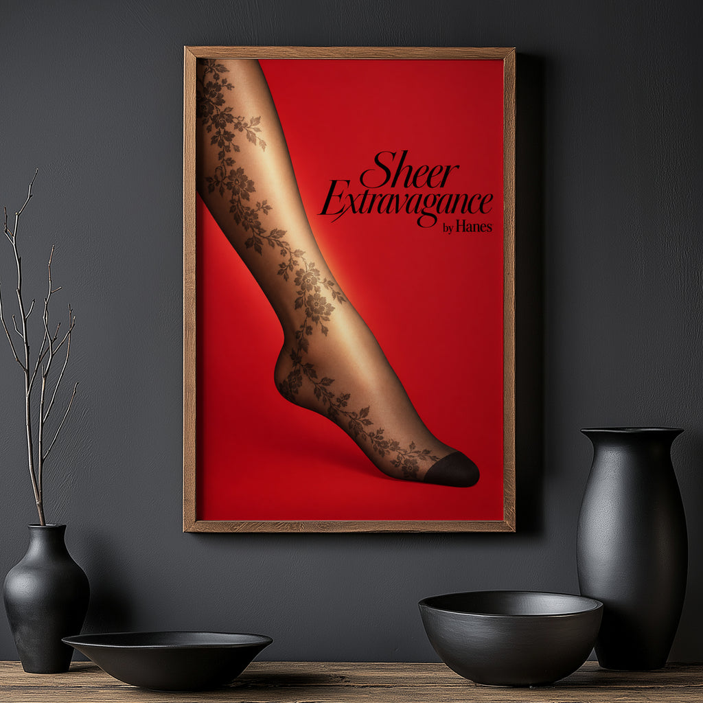 Vintage Hosiery Poster, Red Fashion Wall Art, Print