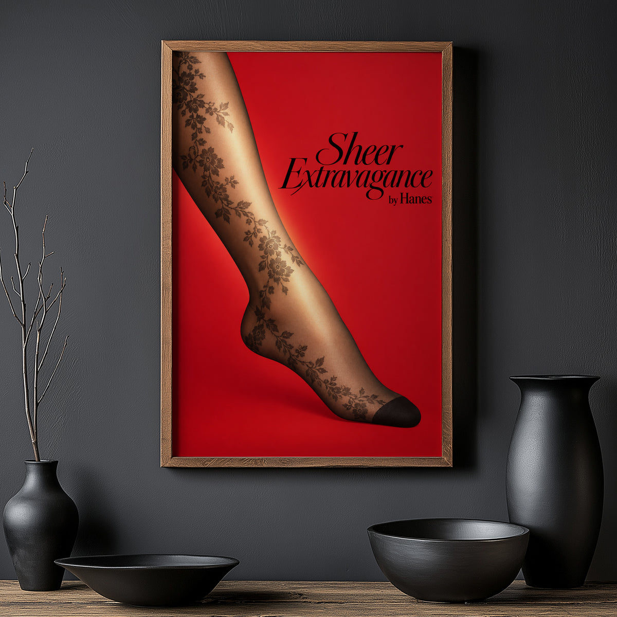Vintage Hosiery Poster, Red Fashion Wall Art, Print