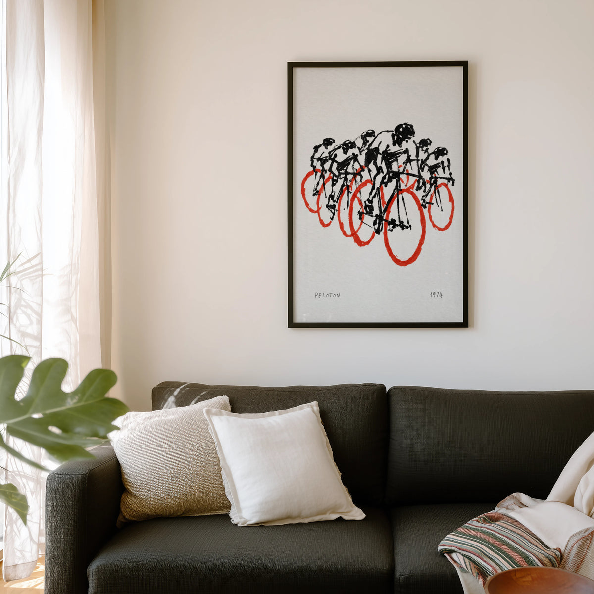 Vintage Peloton Cycling Poster, Ink Wall Art, 1974 Print