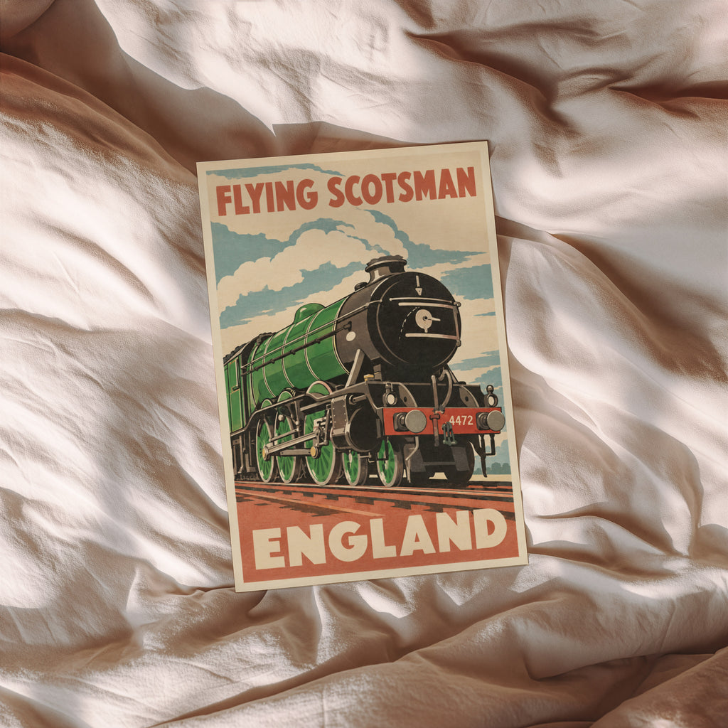 Vintage Flying Scotsman Poster, Steam Train Wall Art Print
