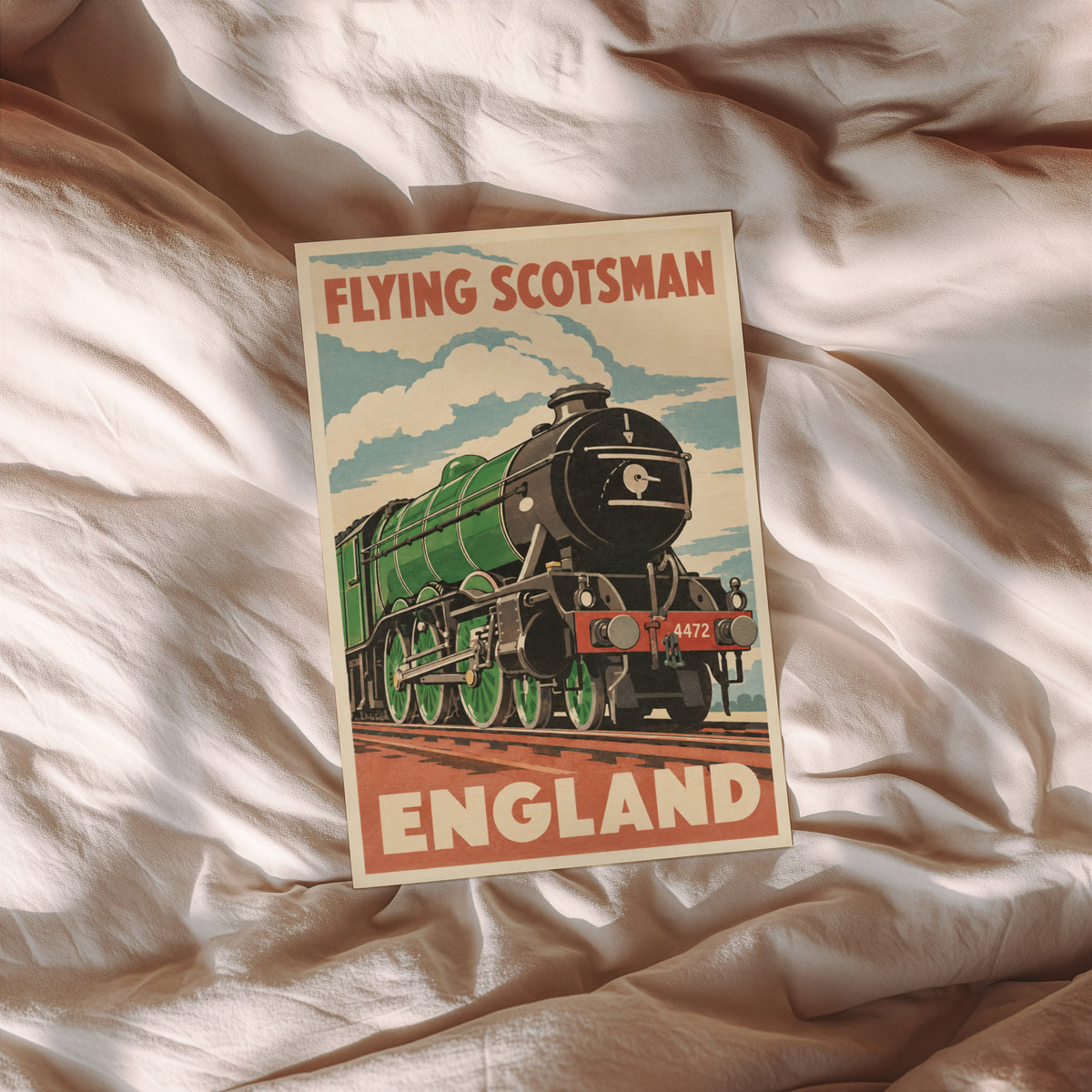 Vintage Flying Scotsman Poster, Steam Train Wall Art Print