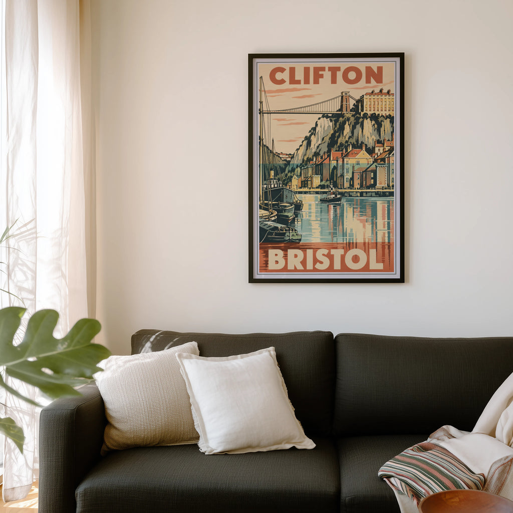 Vintage Clifton Bristol Poster, Suspension Bridge Wall Art