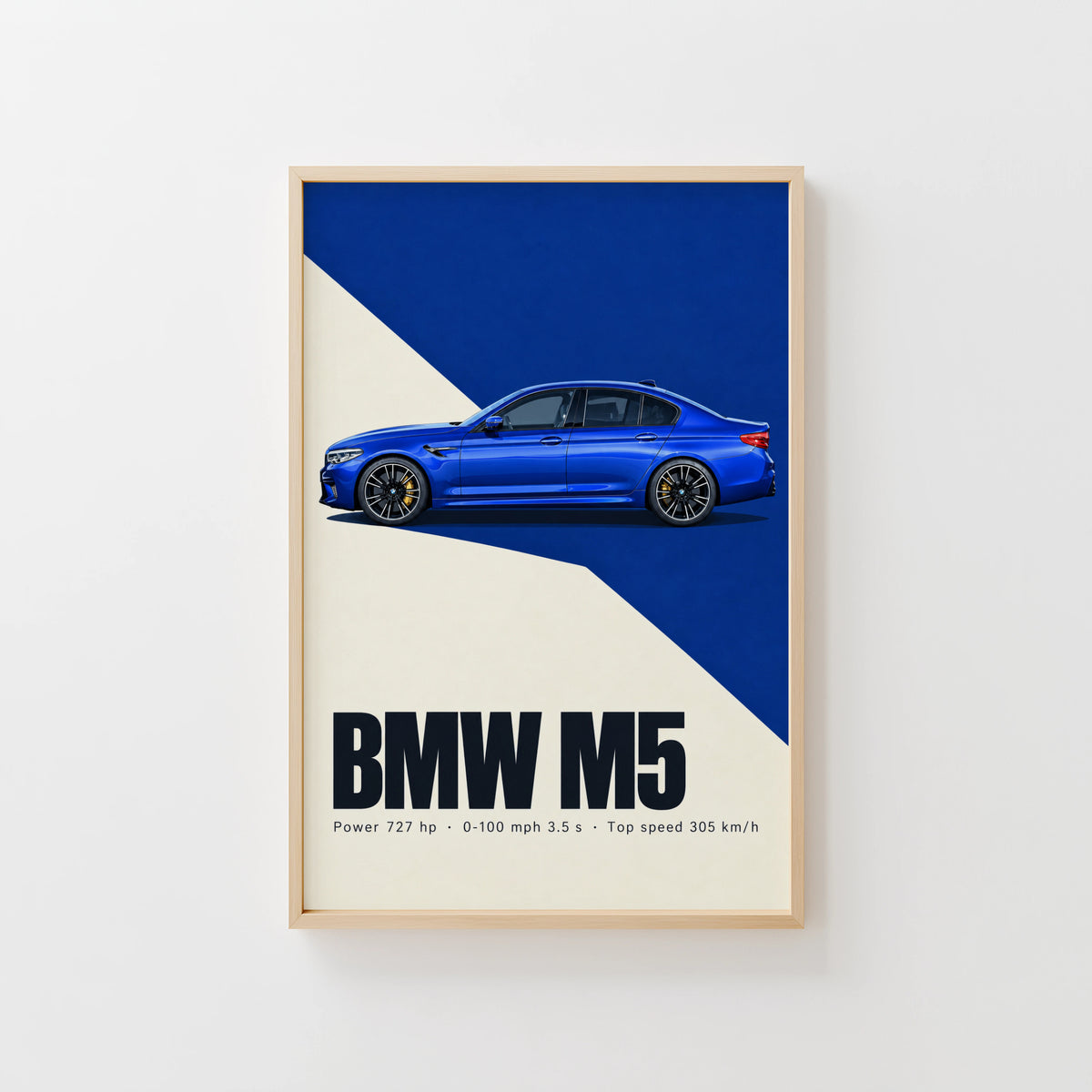 Vintage BMW M5 Print, Car Wall Art, Blue Sedan