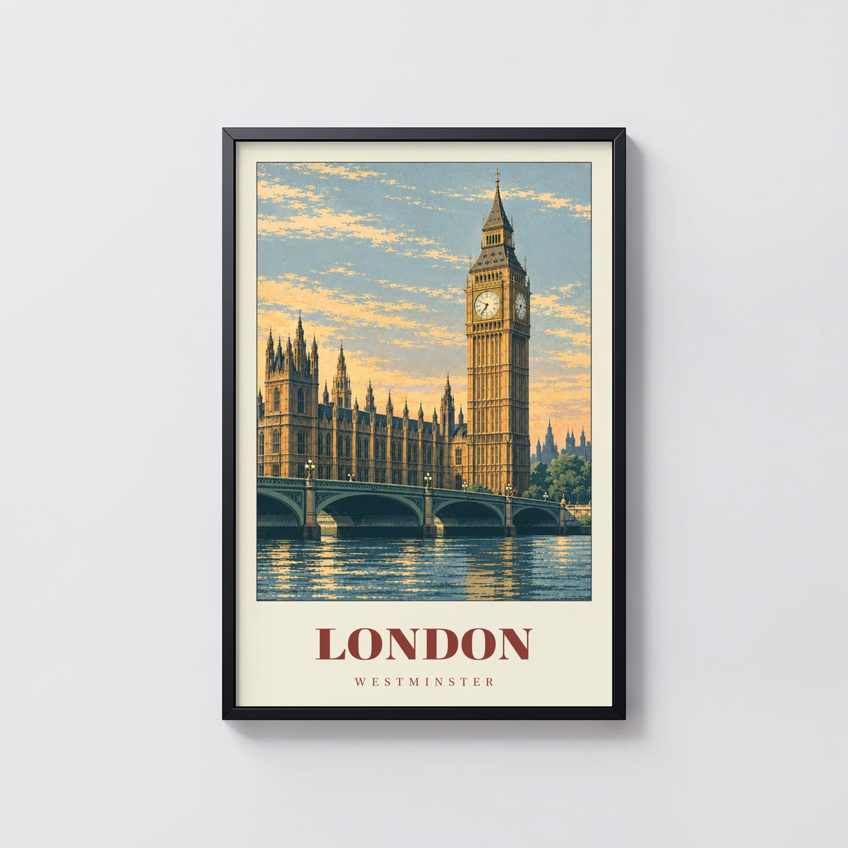 Vintage London Poster, Big Ben Wall Art, Westminster Print