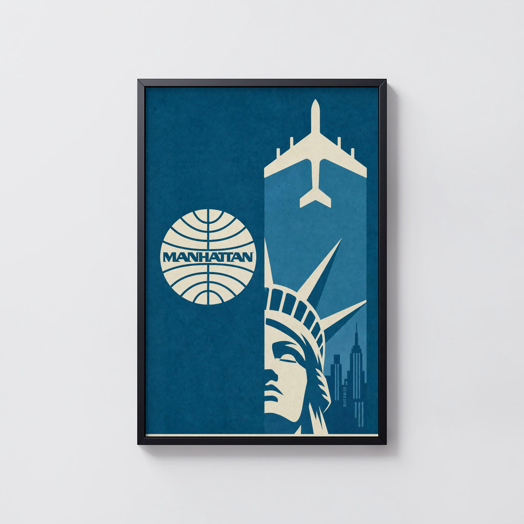 Vintage Manhattan Poster, Airline Wall Art, NYC Print