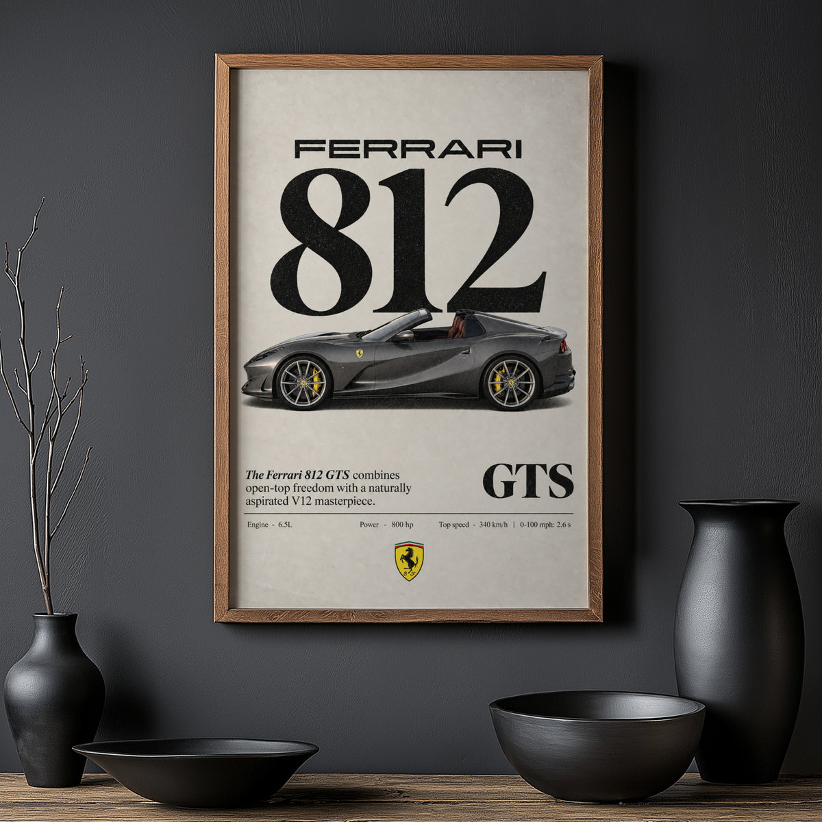 Vintage Ferrari 812 GTS Print, Supercar Wall Art