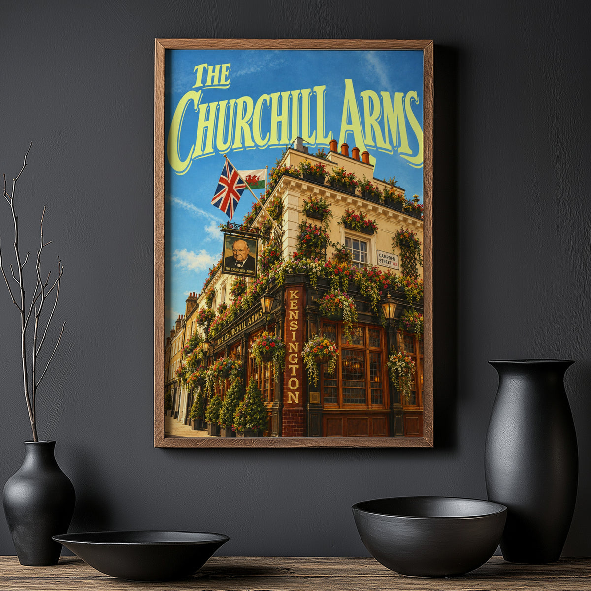 Vintage Churchill Arms Kensington London Poster, Pub Print