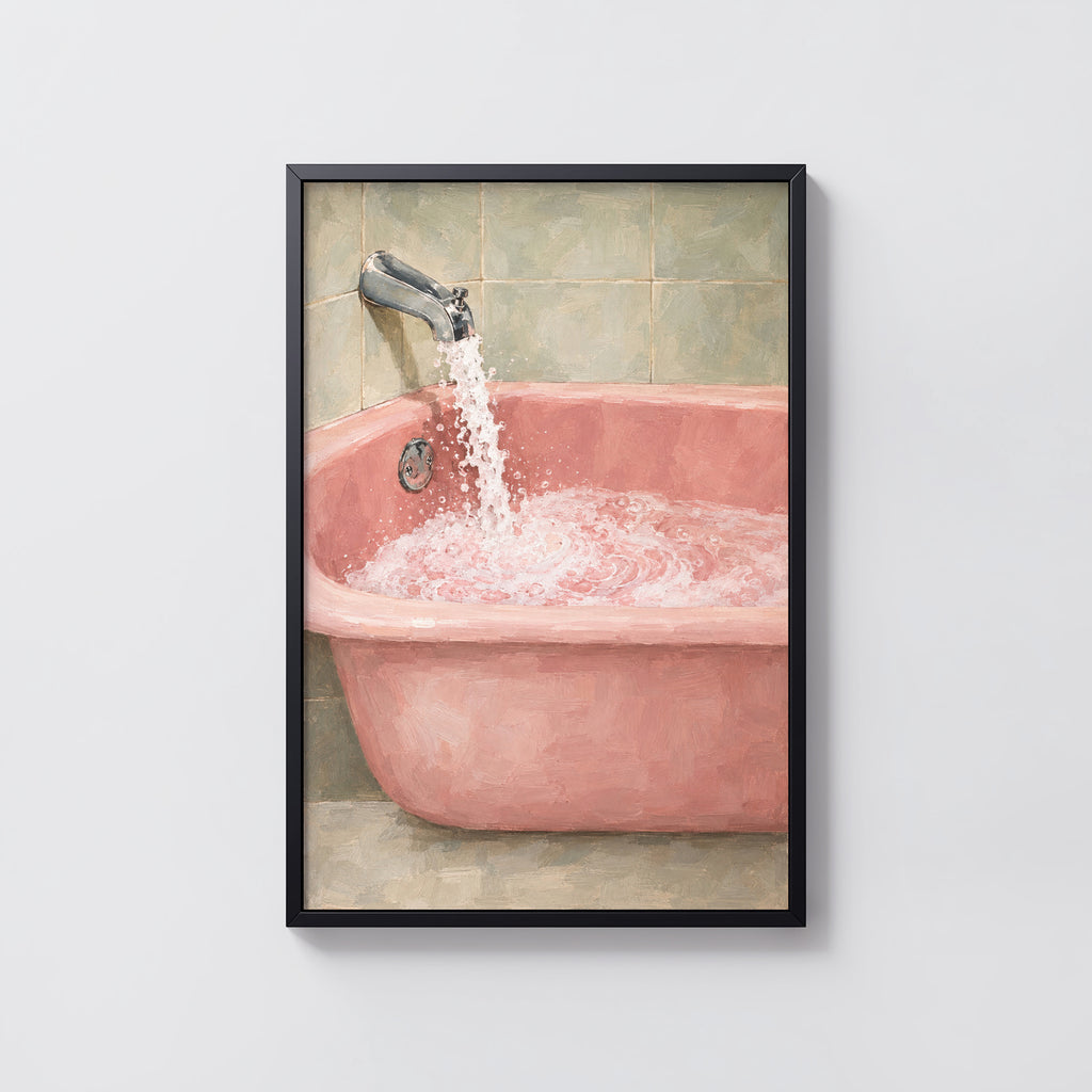 Vintage Pink Bathtub Print, Retro Bathroom Poster