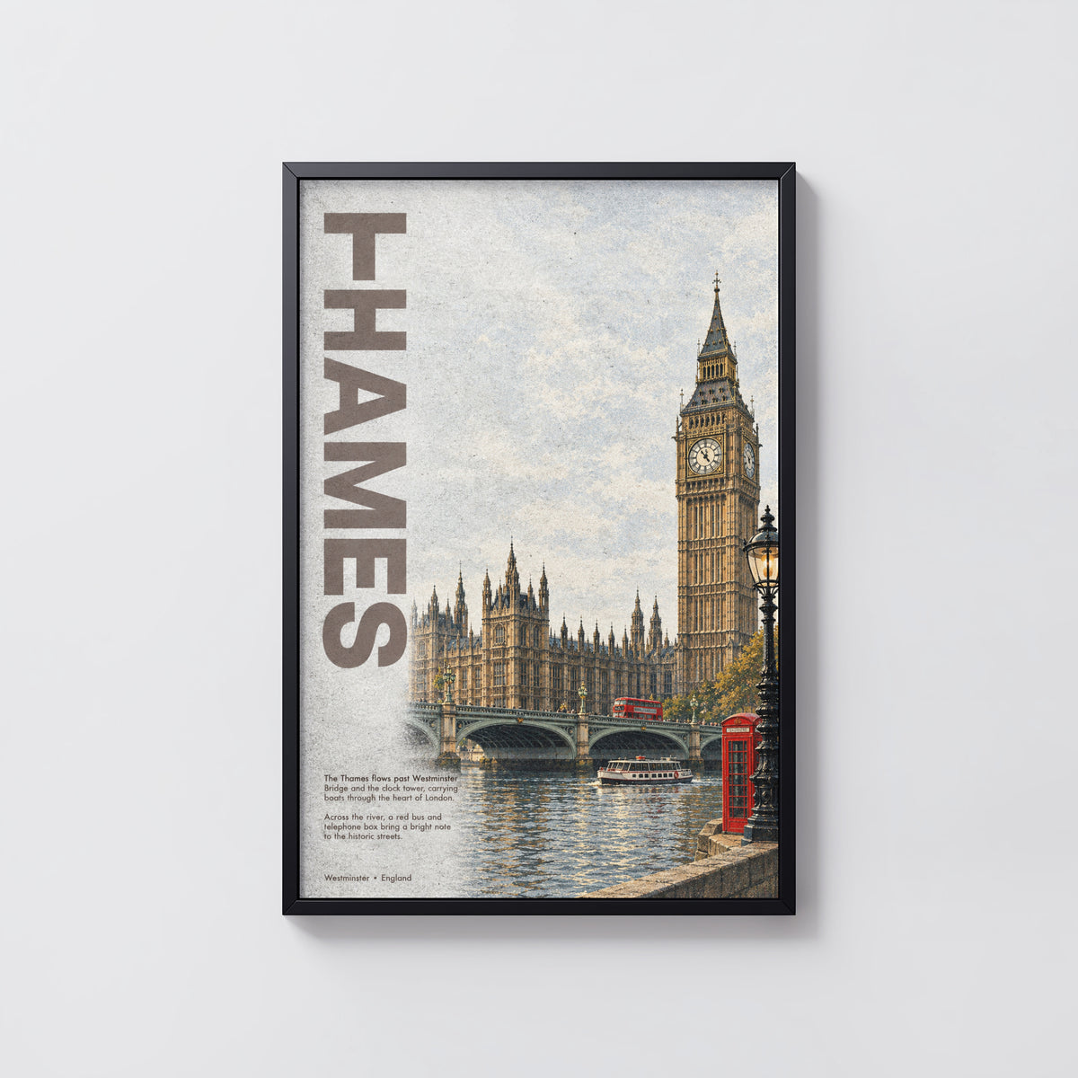 Vintage London Thames Poster, Big Ben Wall Art Print