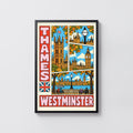 Vintage Westminster Poster, London Thames Wall Art Print