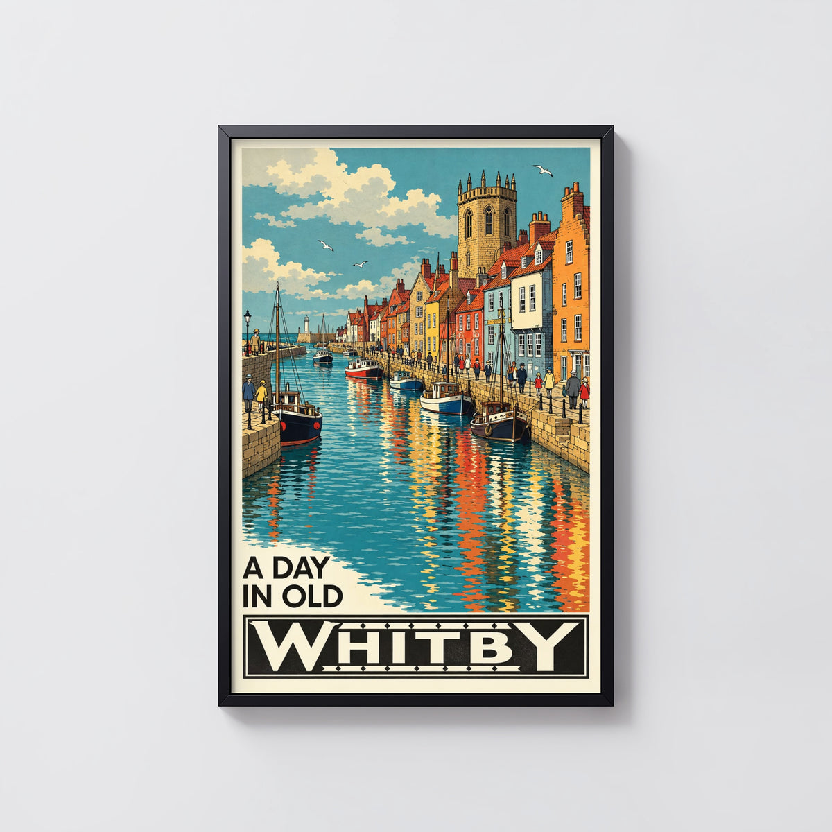 Vintage Whitby Harbour Poster, Yorkshire Coast Wall Art
