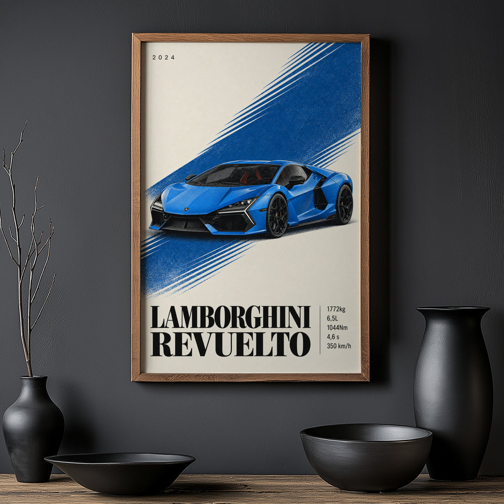 Vintage Lamborghini Revuelto Print, Supercar Wall Art