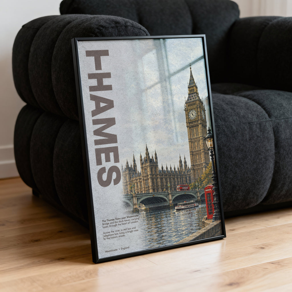 Vintage London Thames Poster, Big Ben Wall Art Print