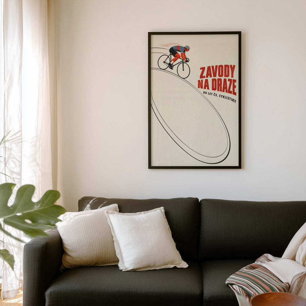 Vintage Track Cycling Poster, Czech Retro Wall Art Print