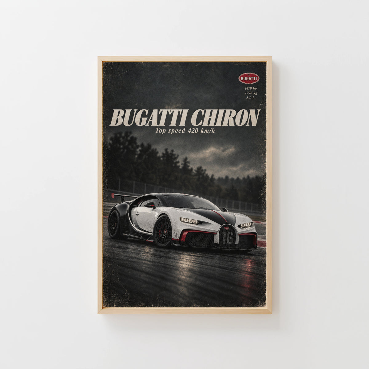 Vintage Bugatti Chiron Print, Supercar Wall Art