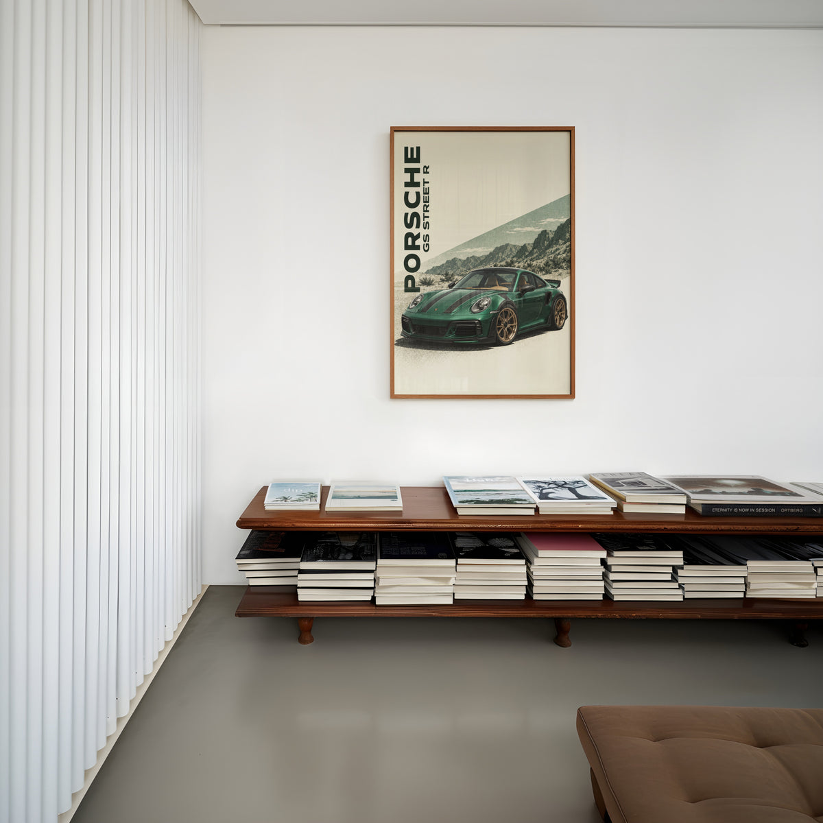 Vintage Porsche GS Street R Print, Green Car Art