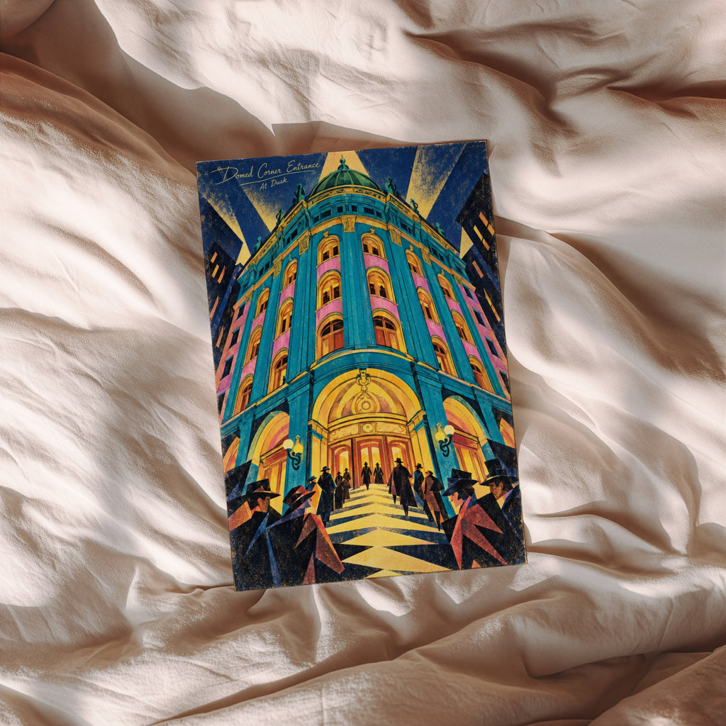 Vintage Art Deco Building Poster, Turquoise Dome Print