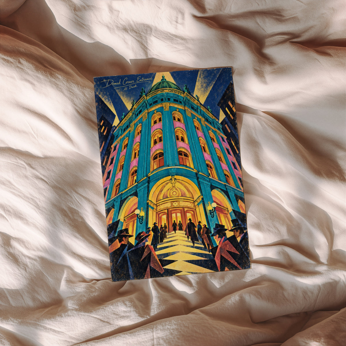 Vintage Art Deco Building Poster, Turquoise Dome Print