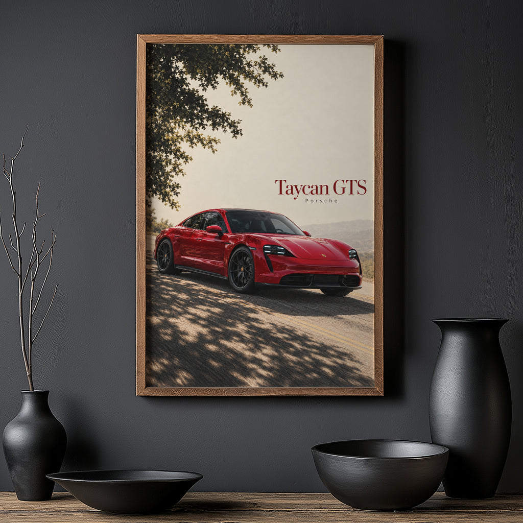 Vintage Porsche Taycan GTS Car Print Wall Art