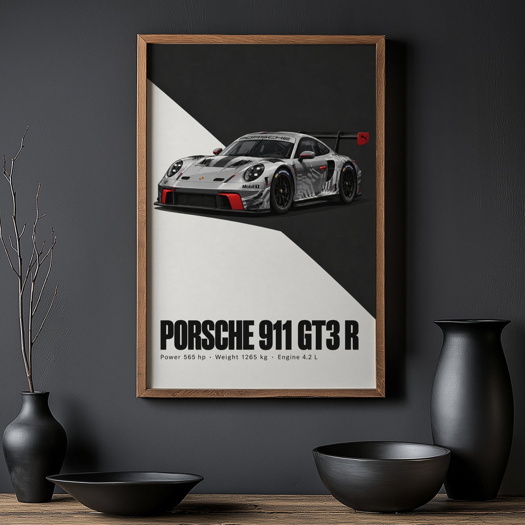Vintage Porsche 911 GT3 R Print, Racing Car Art