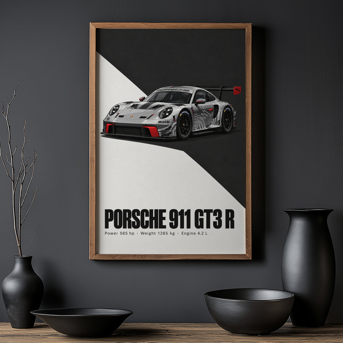 Vintage Porsche 911 GT3 R Print, Racing Car Art