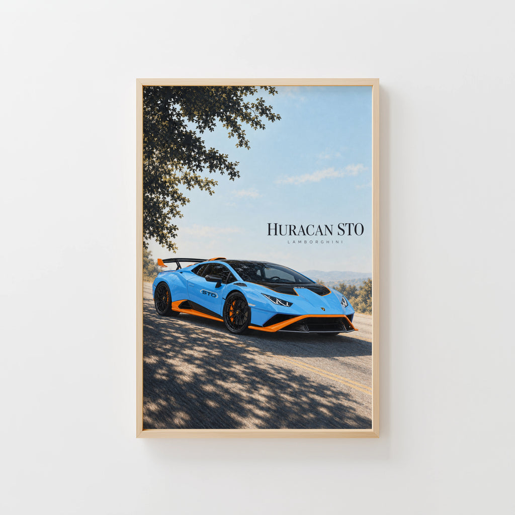 Vintage Lamborghini Huracan STO Print, Car Wall Art