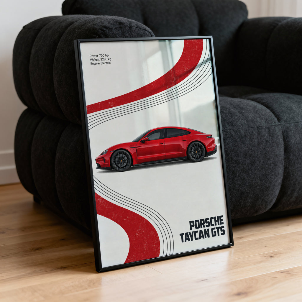 Vintage Porsche Taycan GTS Print, Car Poster