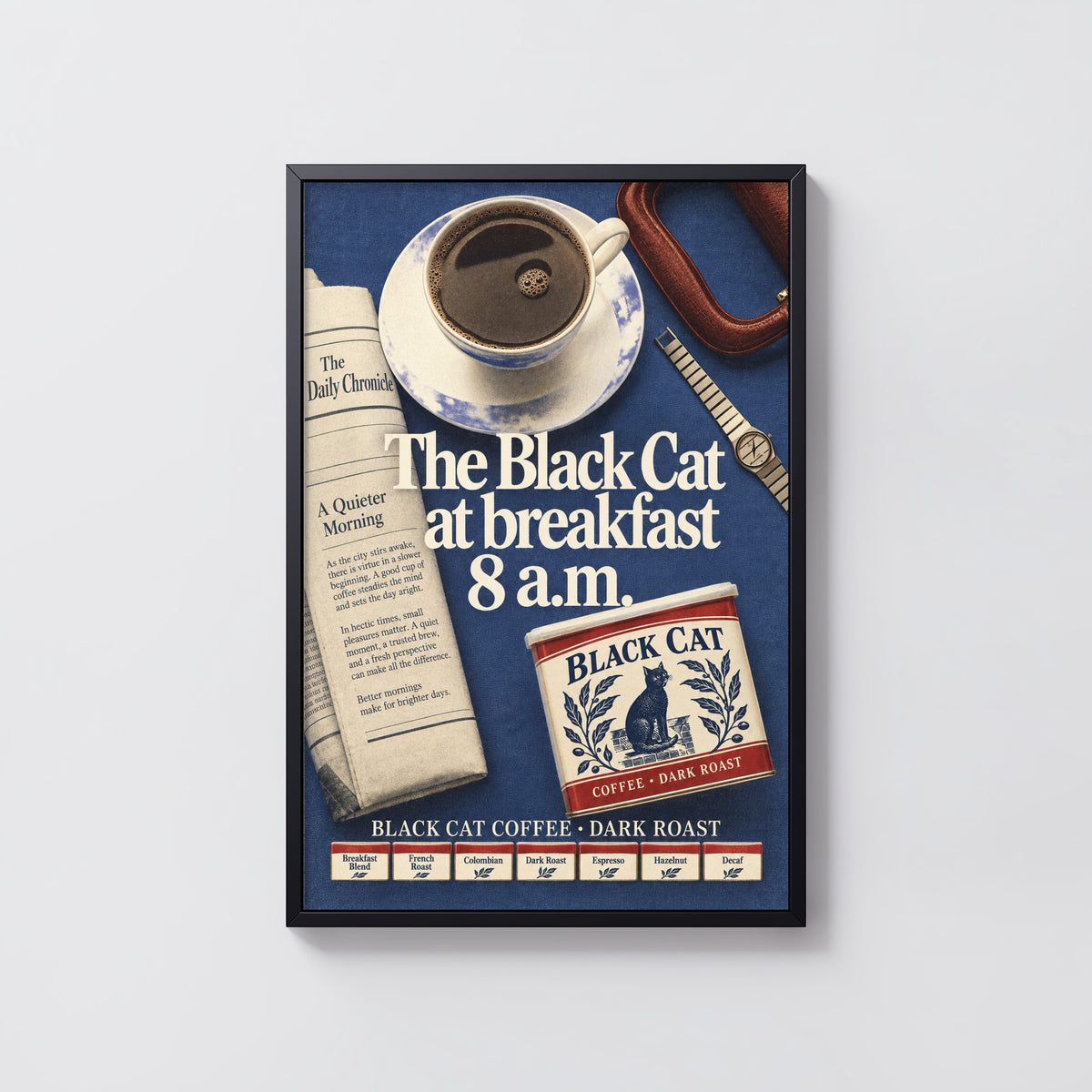 Vintage Coffee Print and Poster, Black Cat Kitchen Art