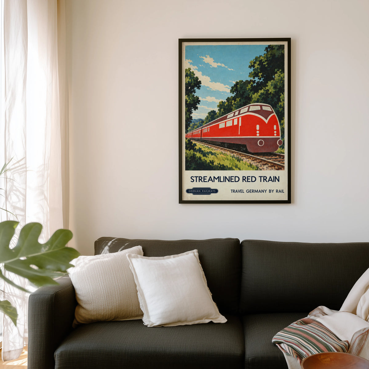 Vintage German Railways Train Print Poster, Red Train Art