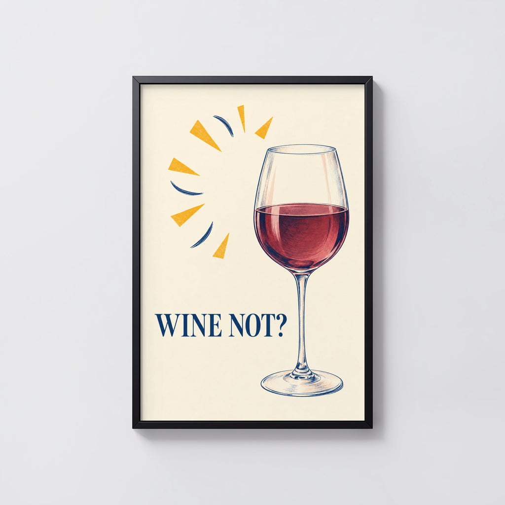 Vintage Wine Print Poster, Red Wine Glass Wall Art