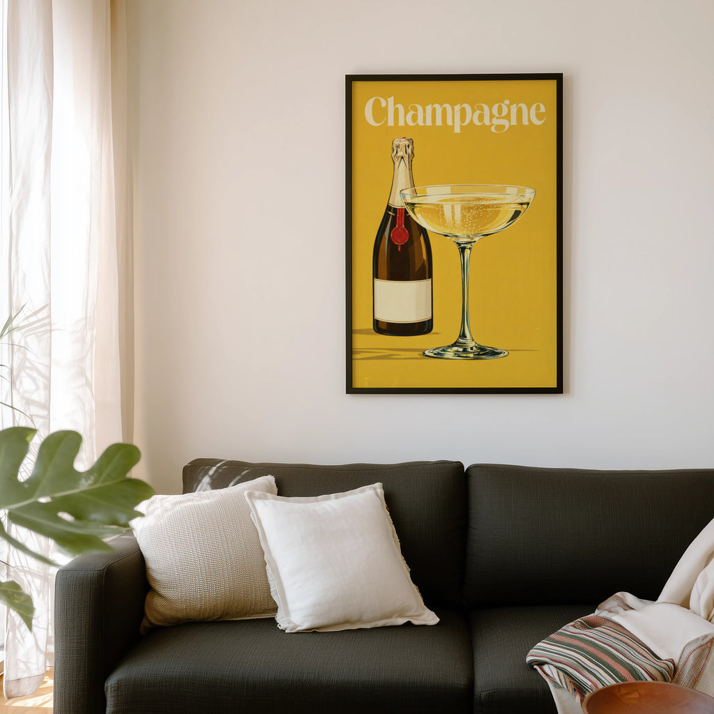 Vintage Champagne Print Poster, Retro Bar Wall Art