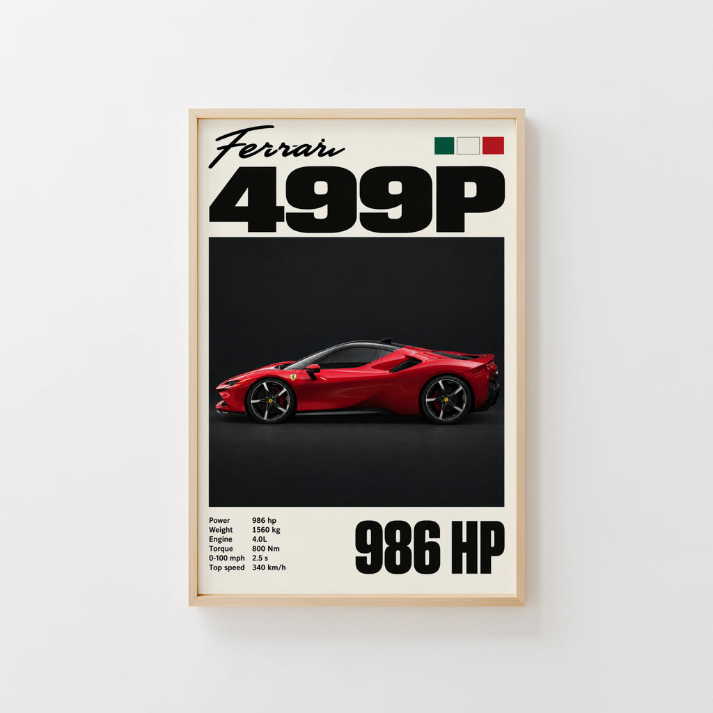 Vintage Ferrari Print, Red Supercar Wall Art