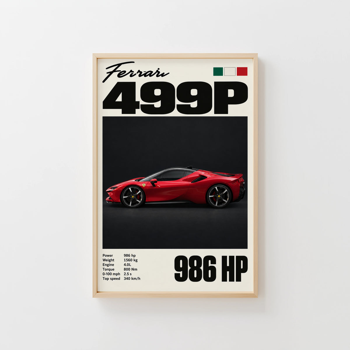Vintage Ferrari Print, Red Supercar Wall Art