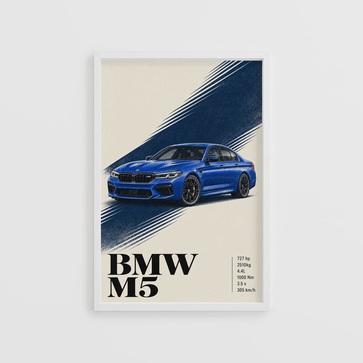 Vintage BMW M5 Print, Blue Car Wall Art