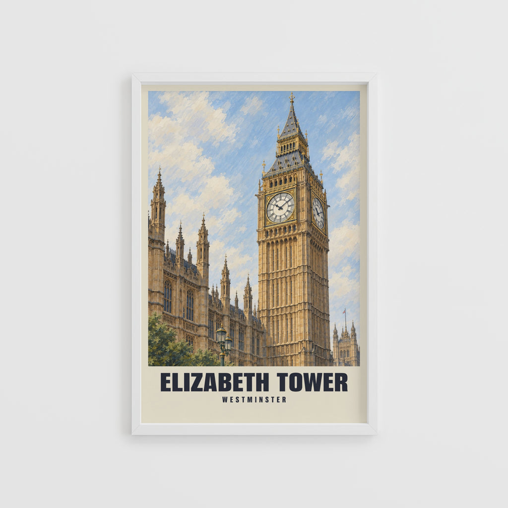 Vintage Elizabeth Tower London Poster, Westminster Print