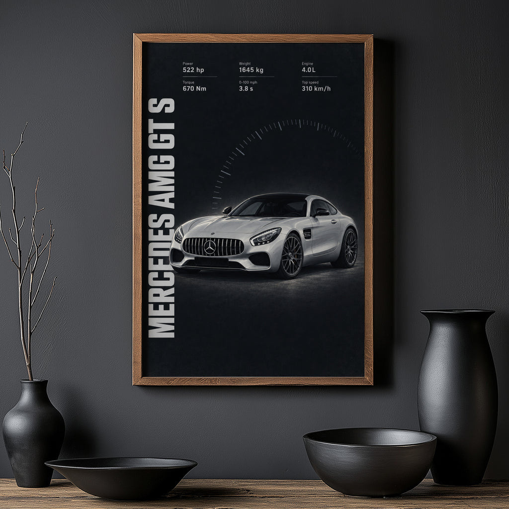 Vintage Mercedes AMG GT S Print, Car Wall Art