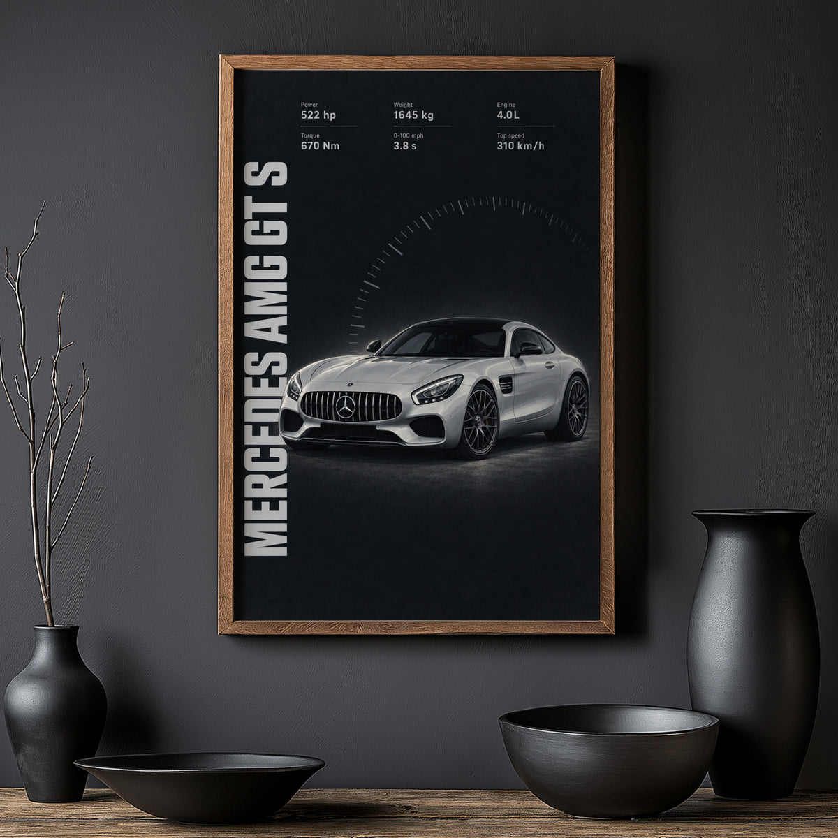 Vintage Mercedes AMG GT S Print, Car Wall Art