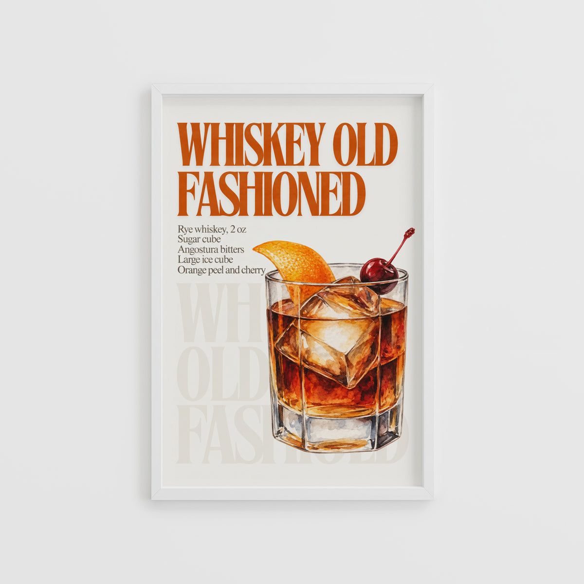 Vintage Old Fashioned Cocktail Print Poster, Bar Art