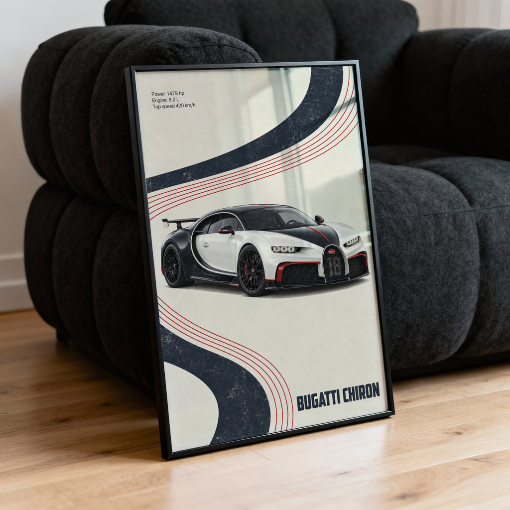 Vintage Bugatti Chiron Print, Supercar Wall Art