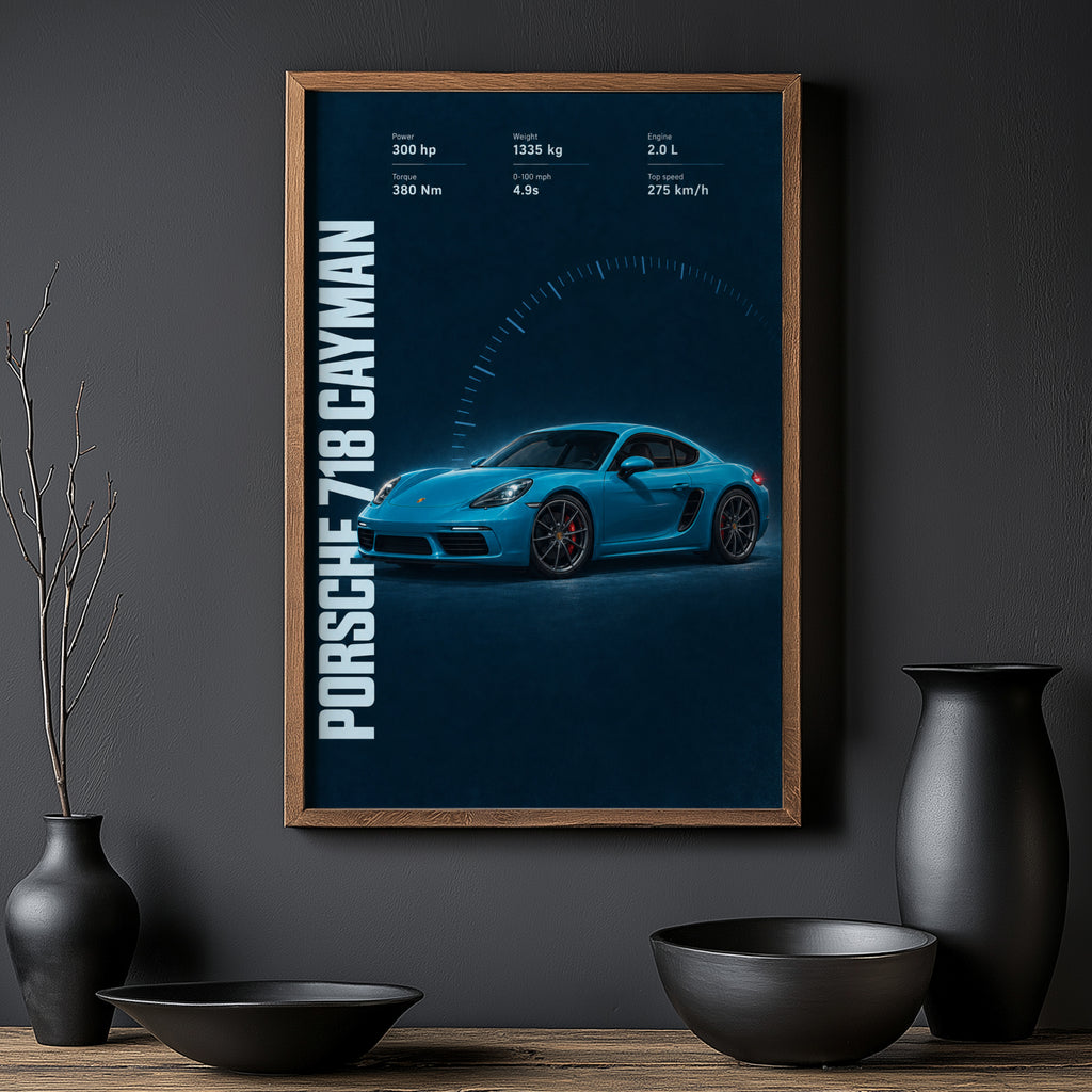 Vintage Porsche 718 Cayman Print, Car Wall Art