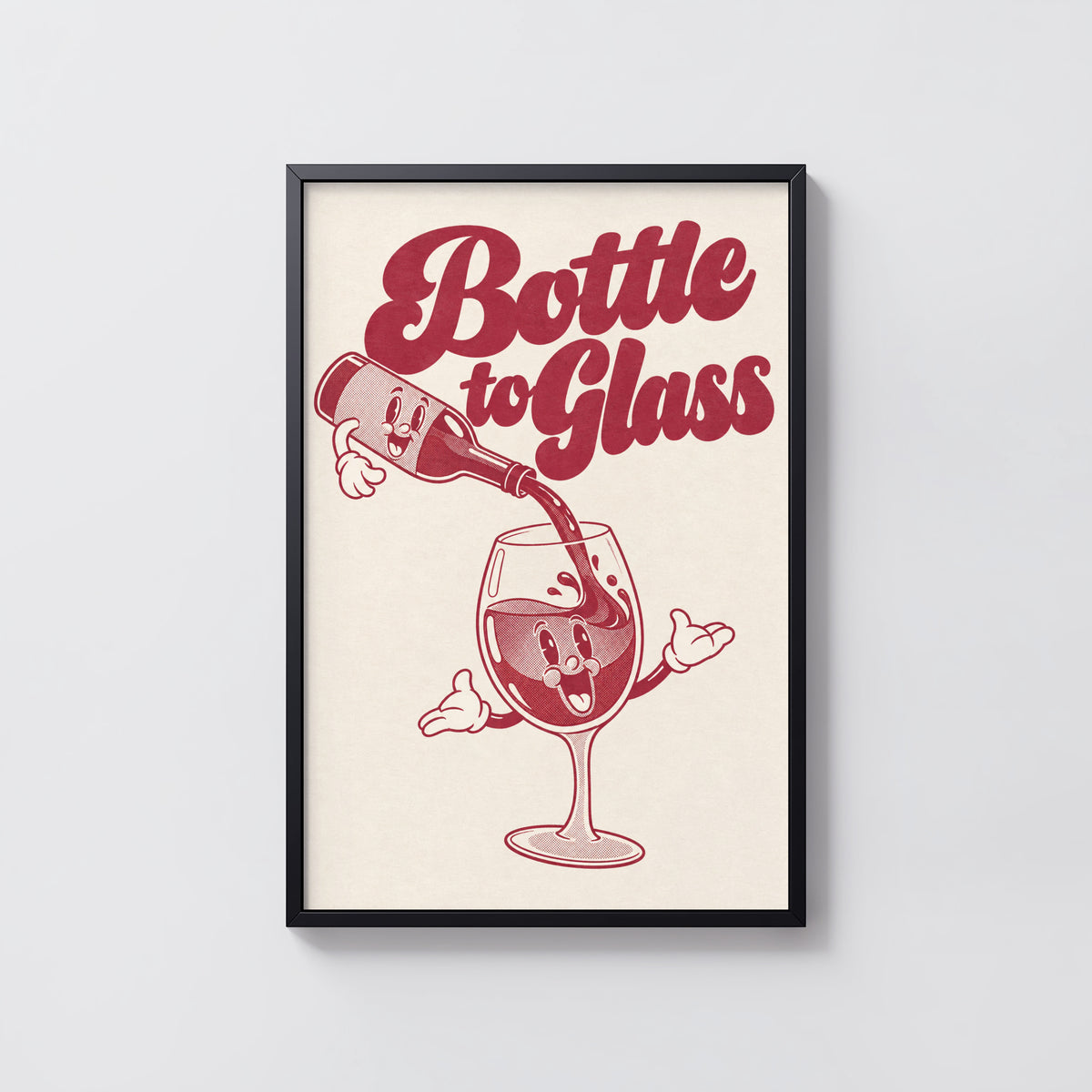 Vintage Wine Print Poster, Retro Cartoon Bar Wall Art